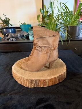 Slouchy Faux Suede Ankle Bootie in Light Brown